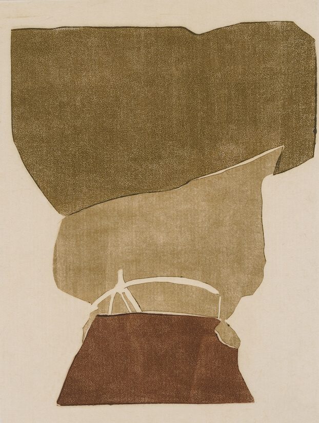 An artwork depicting a woman’s brown dress