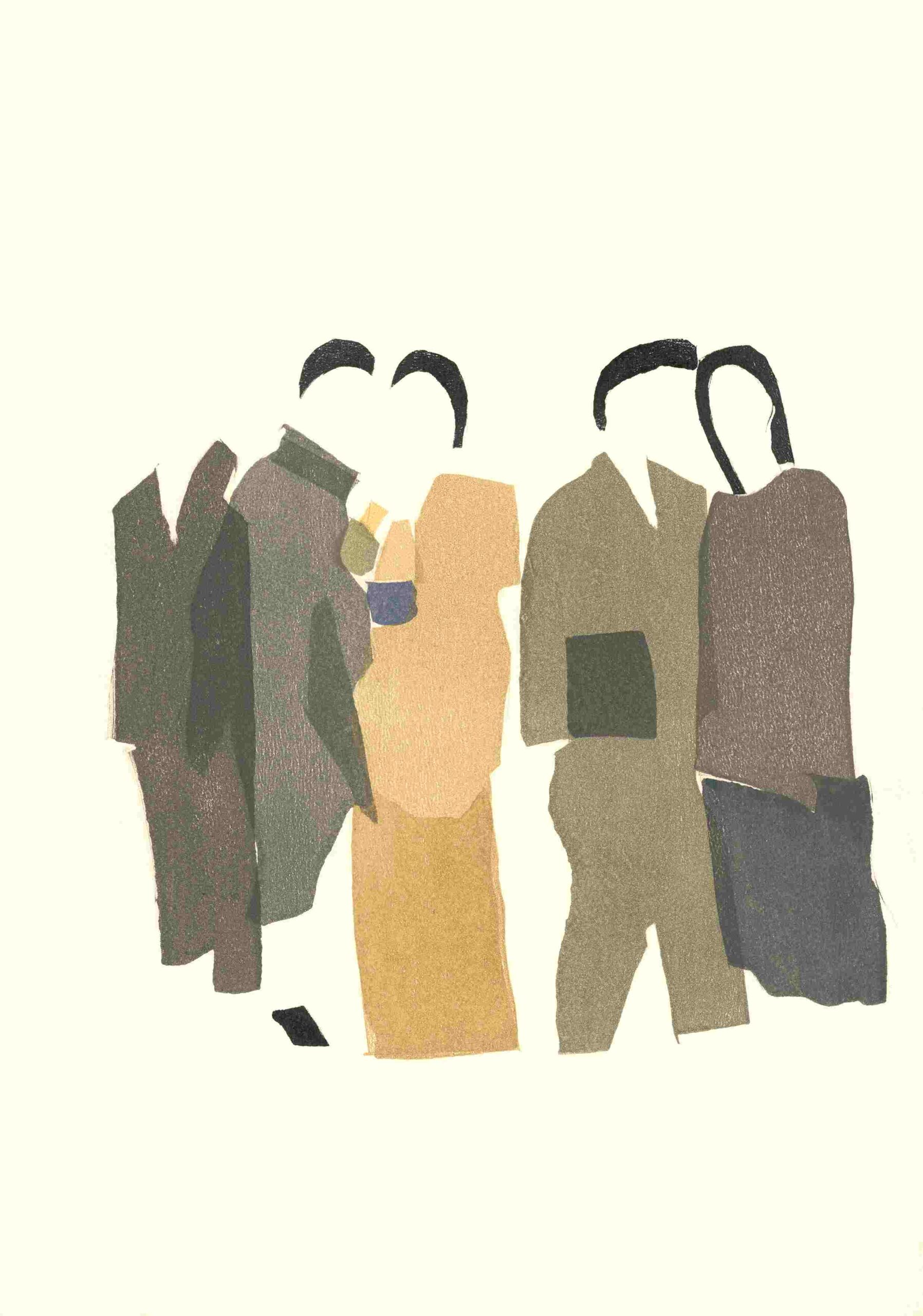 An artwork depicting people and their clothes