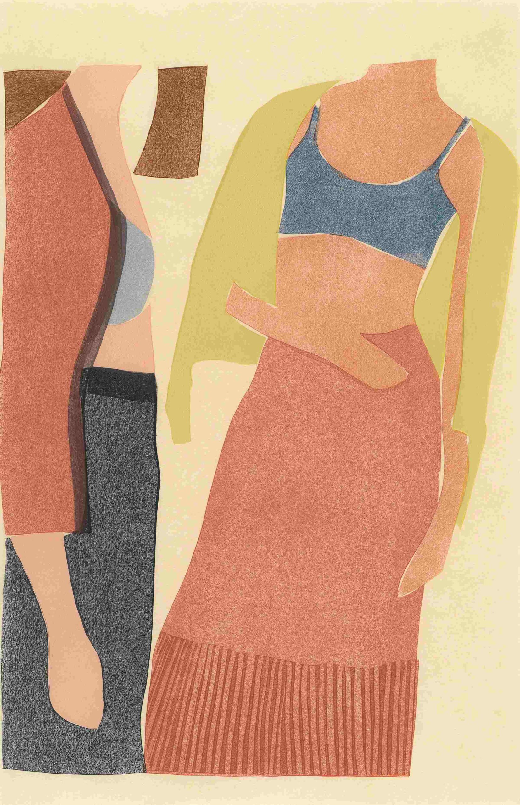 An artwork depicting women’s bodies and their clothing